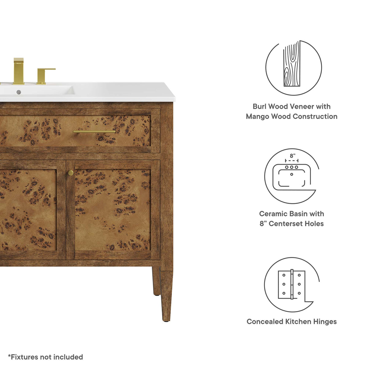 Elysian 48" Wood Single Sink Bathroom Vanity - White Brown
