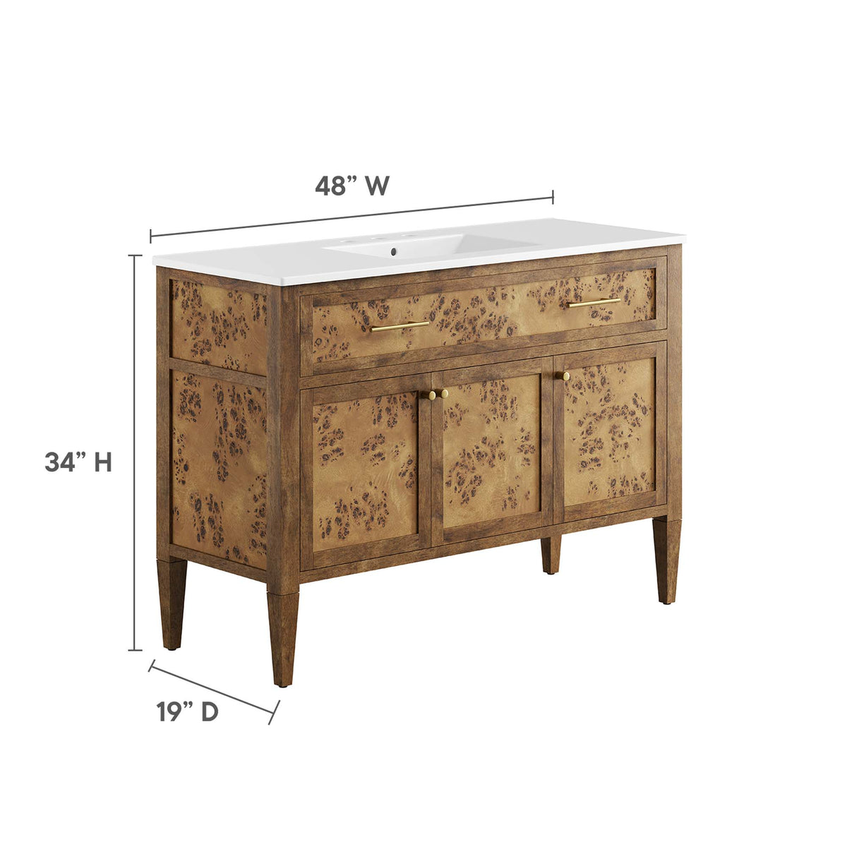 Elysian 48" Wood Single Sink Bathroom Vanity - White Brown