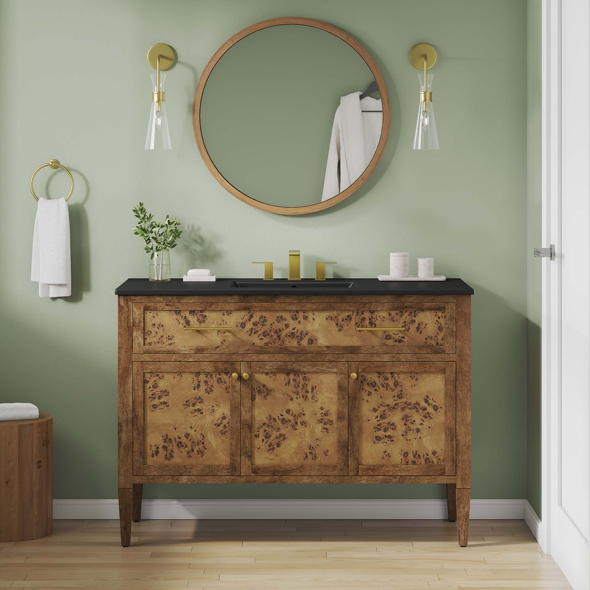 Elysian 48" Wood Single Sink Bathroom Vanity - Black Brown