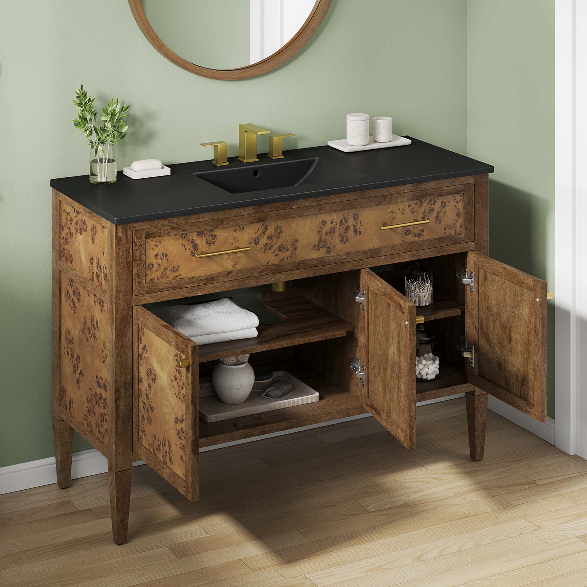 Elysian 48" Wood Single Sink Bathroom Vanity - Black Brown