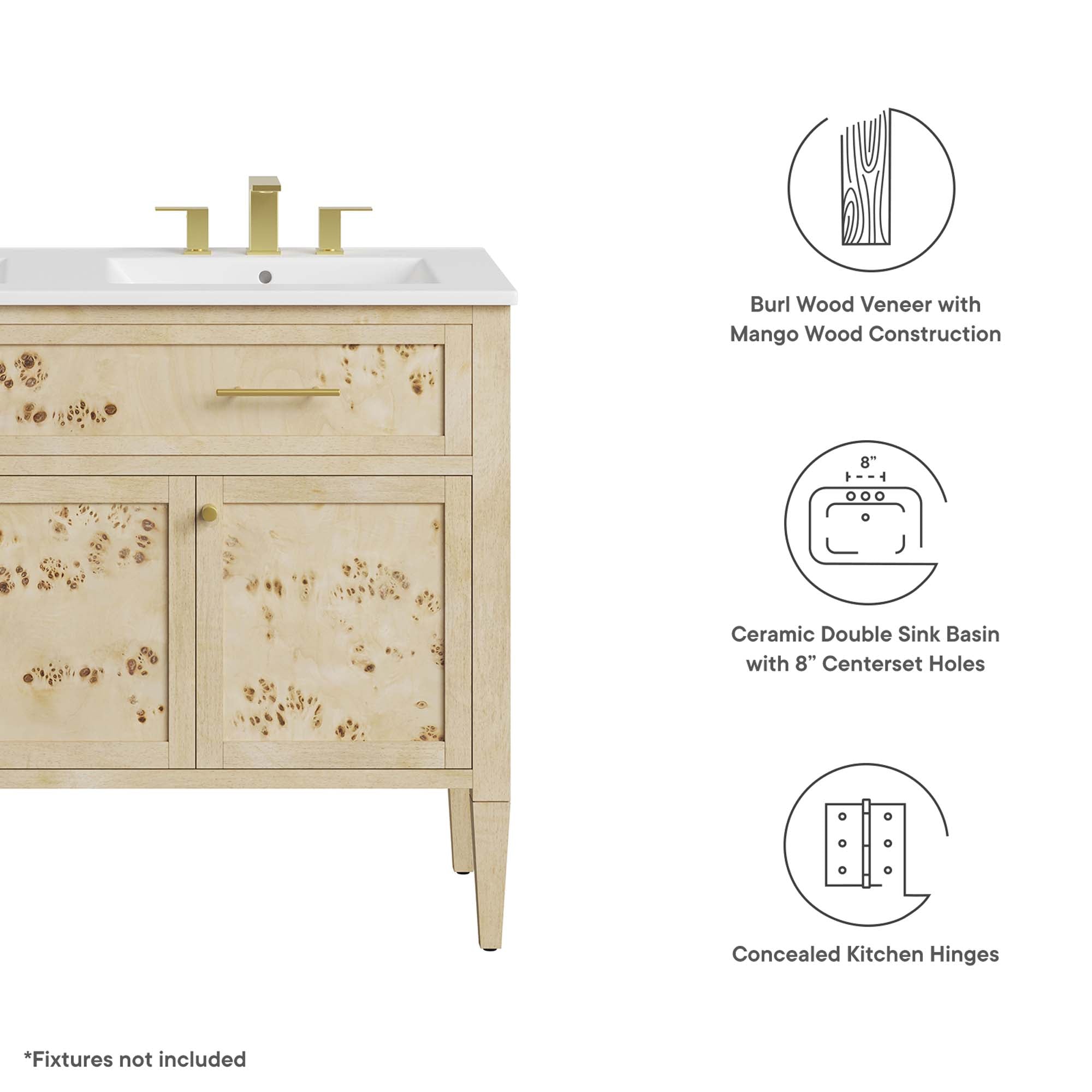 Elysian 48" Double Sink Bathroom Vanity - Burl