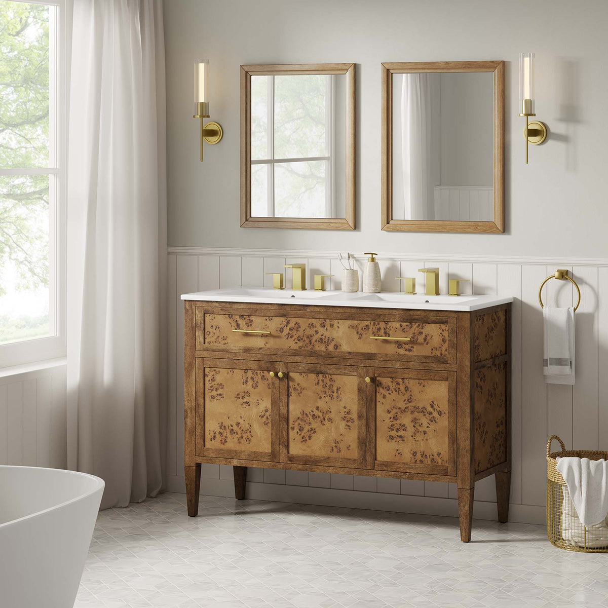 Elysian 48" Wood Double Sink Bathroom Vanity - White Brown