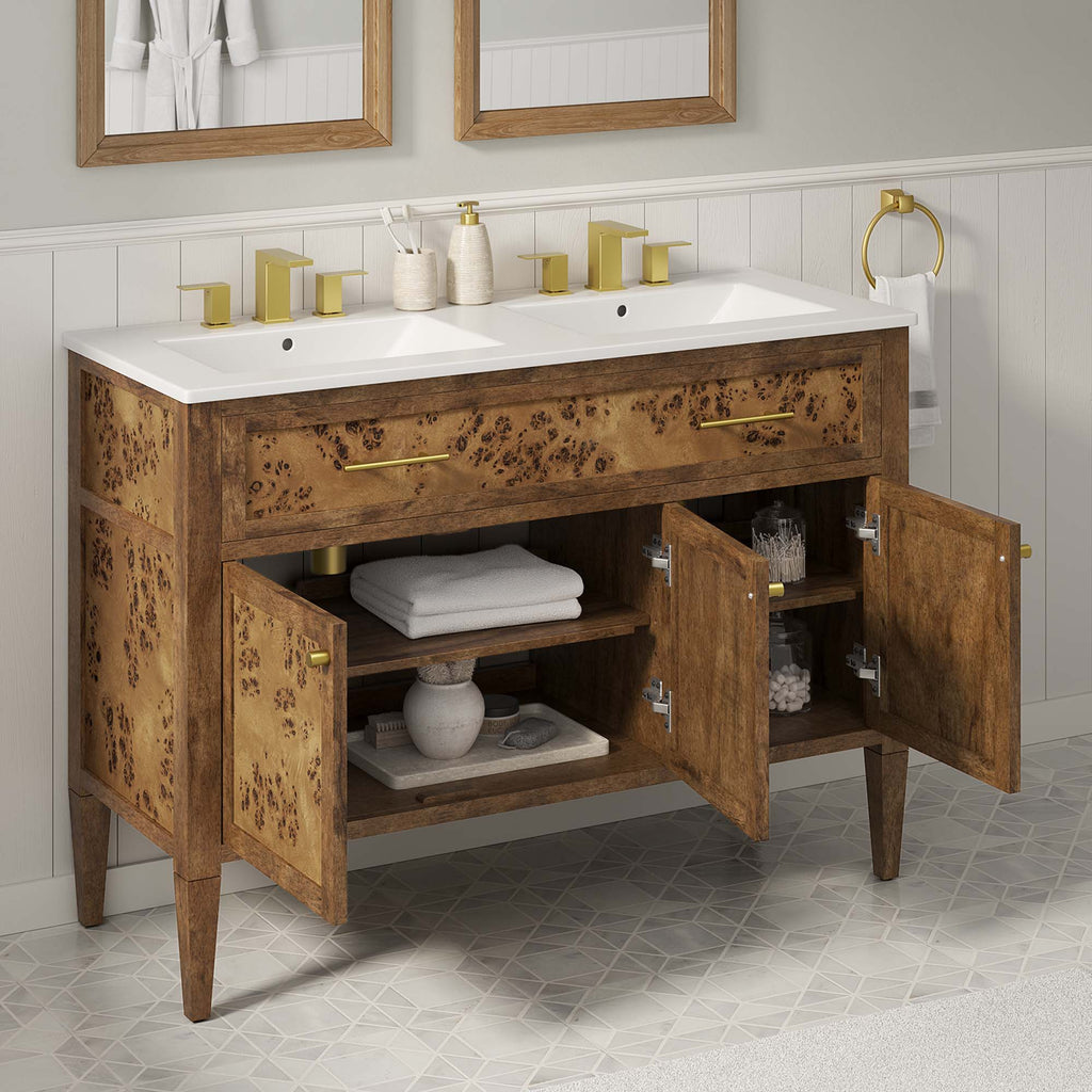 Elysian 48" Wood Double Sink Bathroom Vanity - White Brown