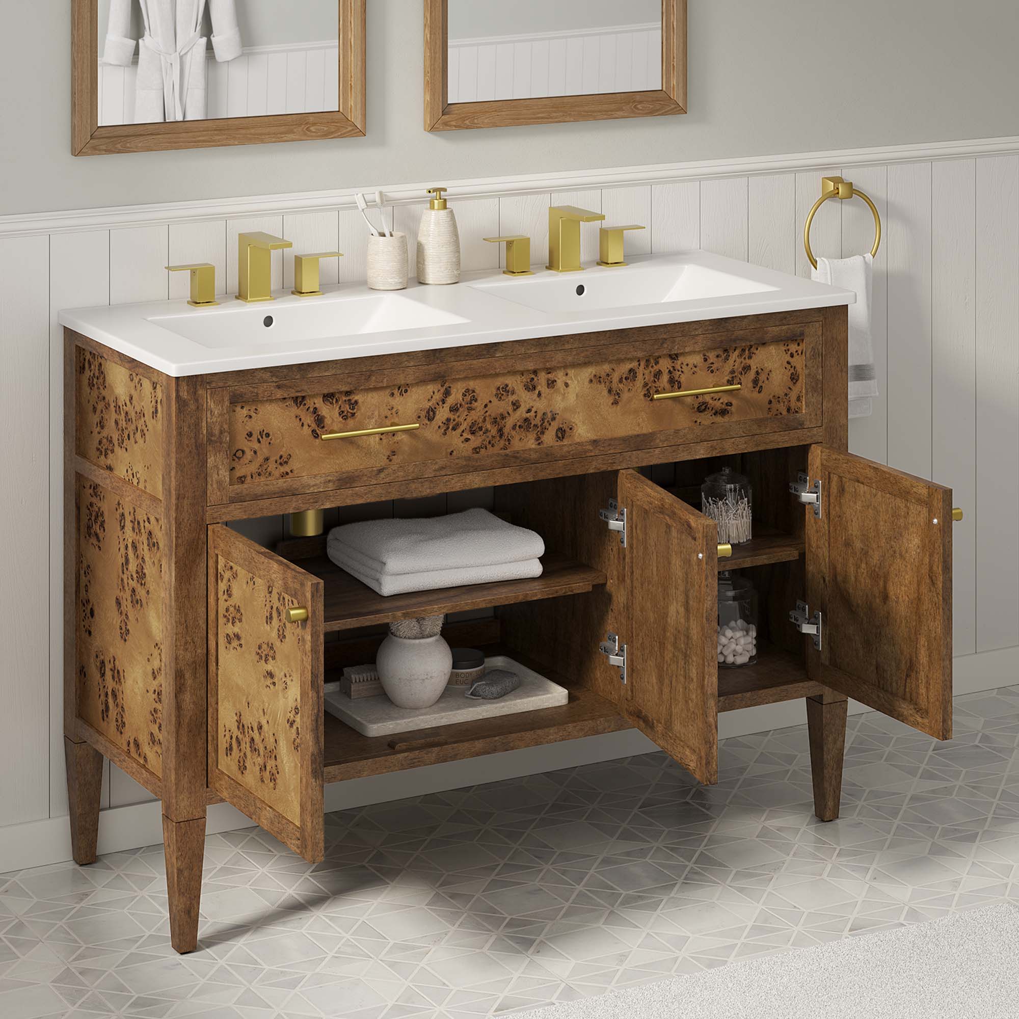 Elysian 48" Wood Double Sink Bathroom Vanity - White Brown