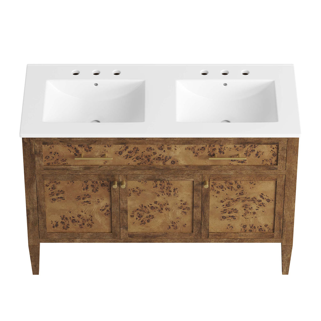 Elysian 48" Wood Double Sink Bathroom Vanity - White Brown