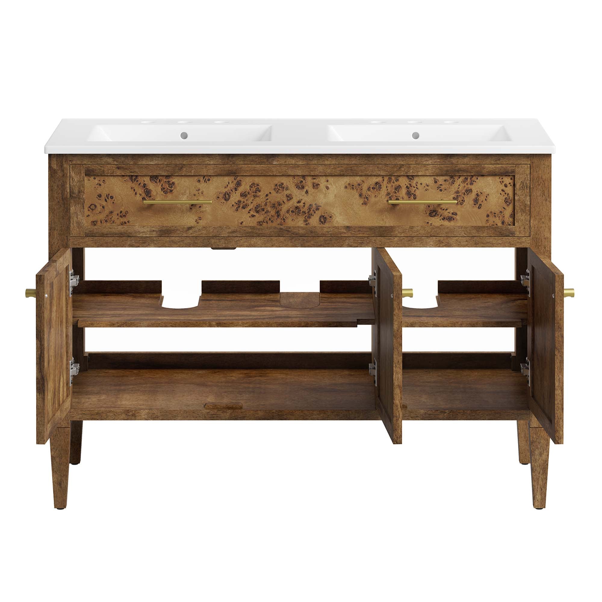 Elysian 48" Wood Double Sink Bathroom Vanity - White Brown
