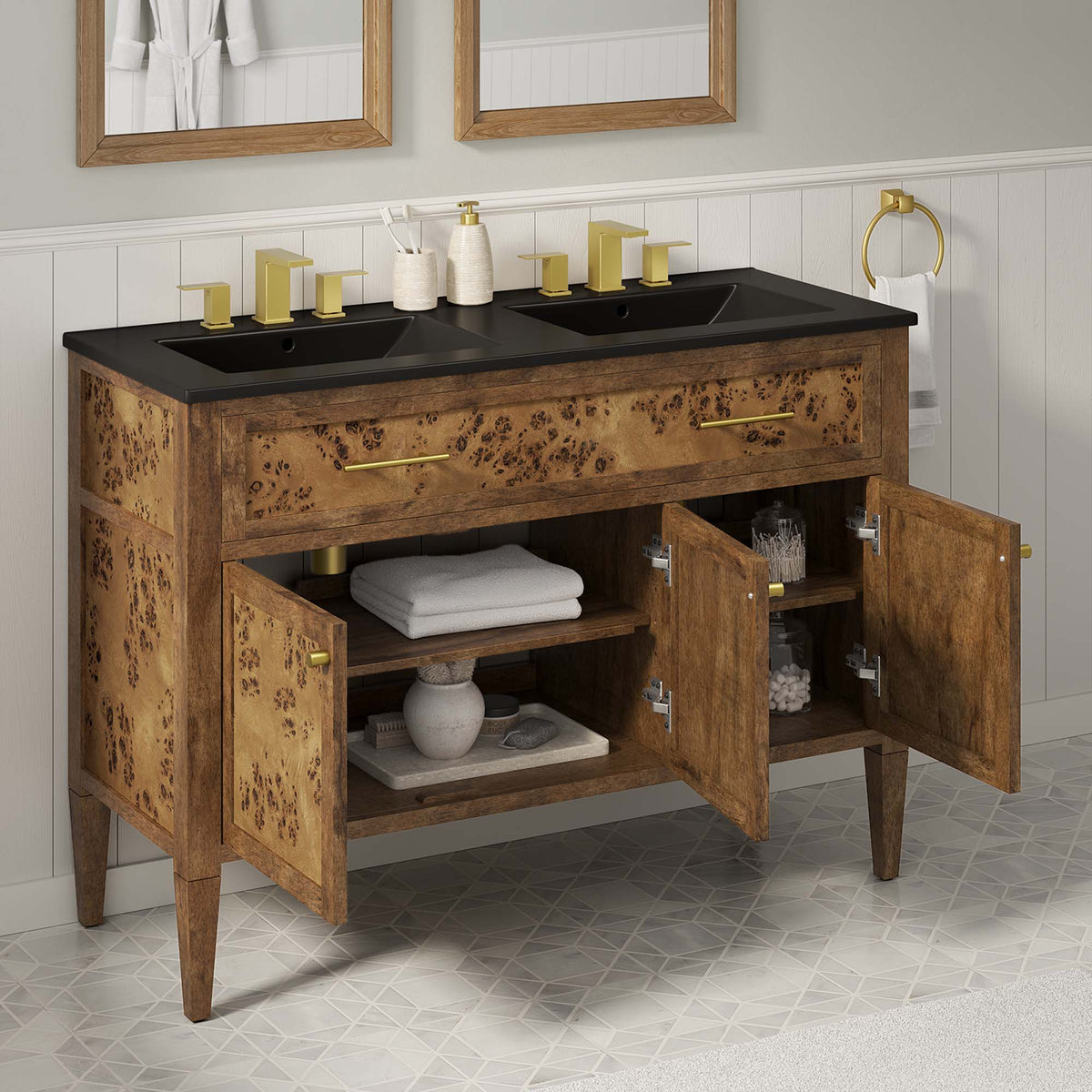 Elysian 48" Wood Double Sink Bathroom Vanity - Black Brown