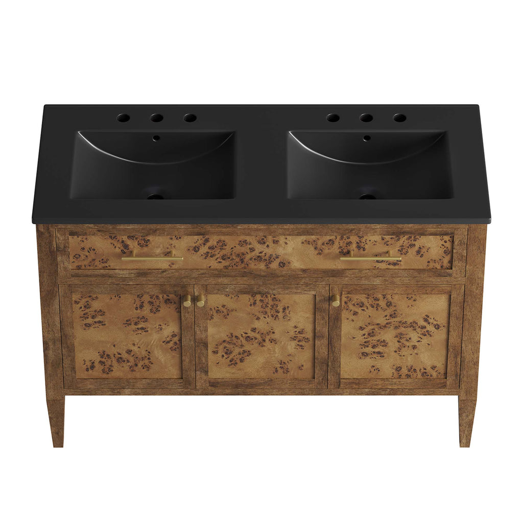 Elysian 48" Wood Double Sink Bathroom Vanity - Black Brown