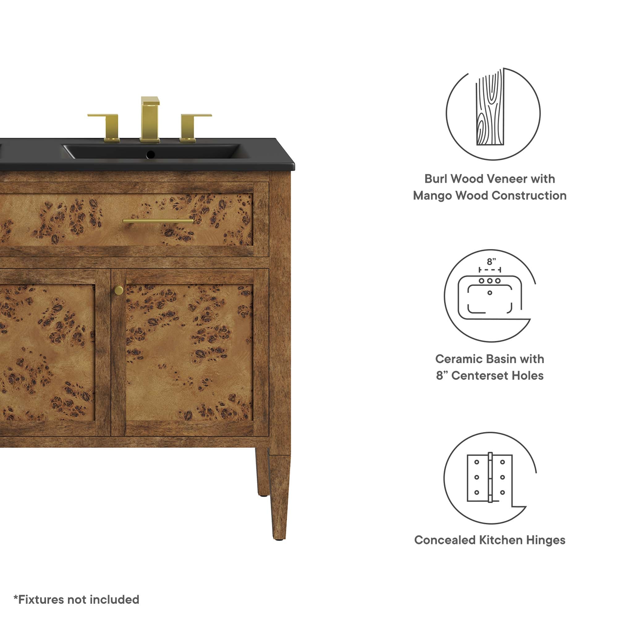 Elysian 48" Wood Double Sink Bathroom Vanity - Black Brown