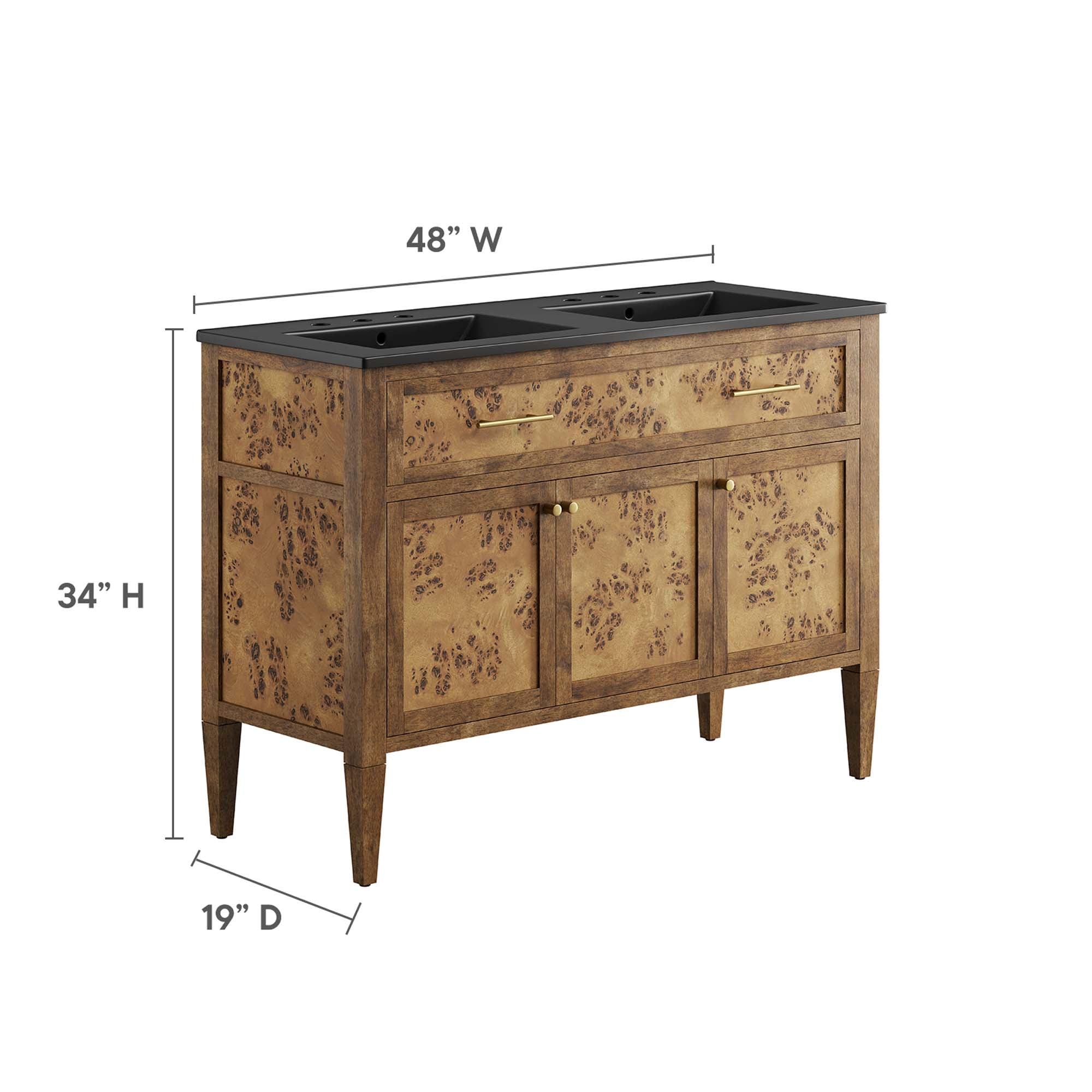 Elysian 48" Wood Double Sink Bathroom Vanity - Black Brown