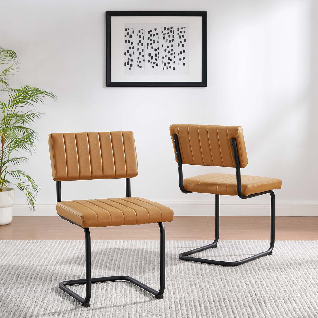 Parity Vegan Leather Dining Side Chairs Set of 2 - Black Tan
