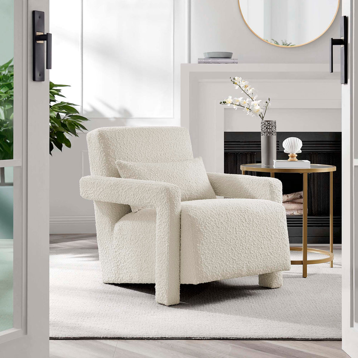 Mirage Boucle Upholstered Armchair - Ivory