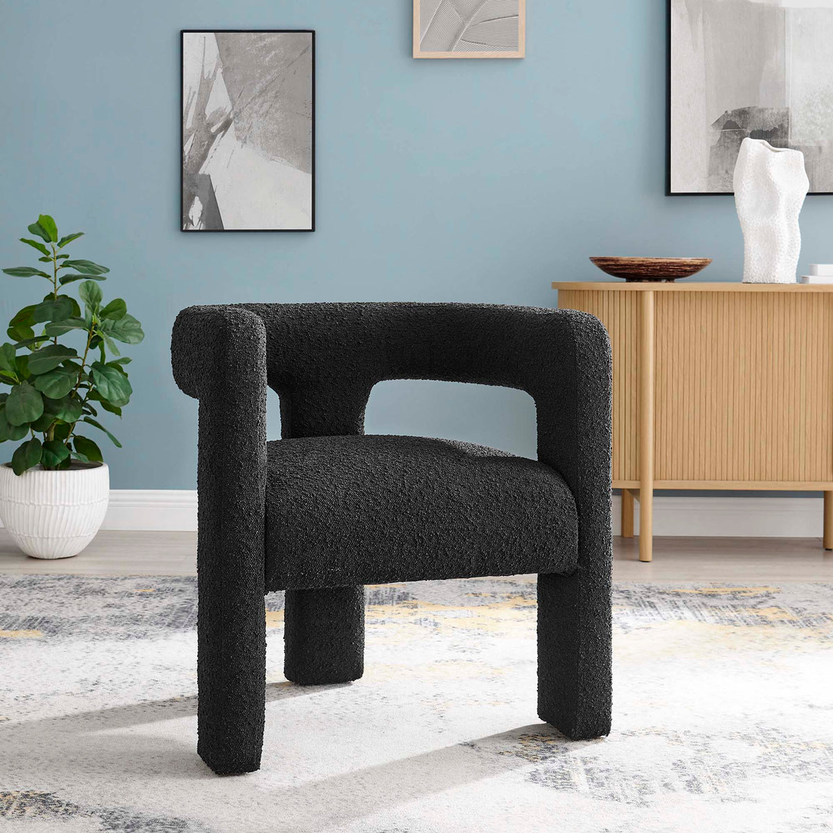 Kayla Boucle Upholstered Armchair - Black