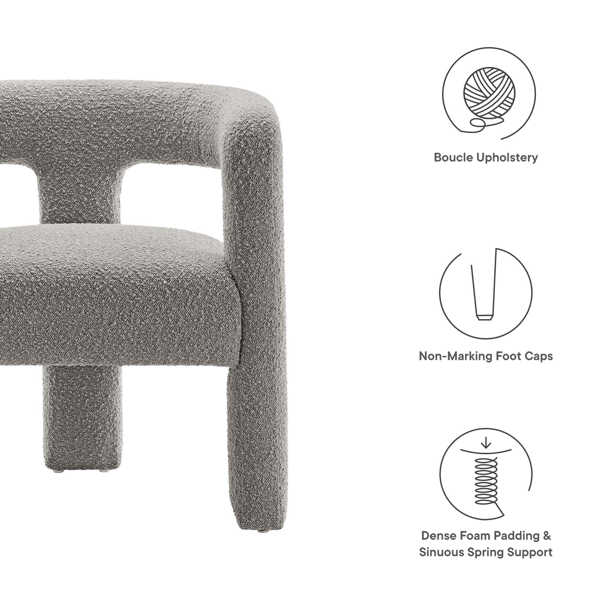 Kayla Boucle Upholstered Armchair - Light Gray