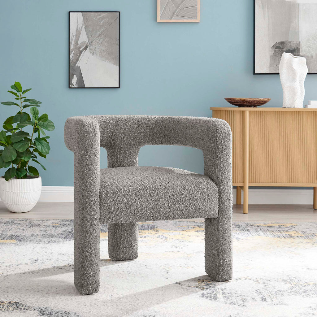 Kayla Boucle Upholstered Armchair - Light Gray