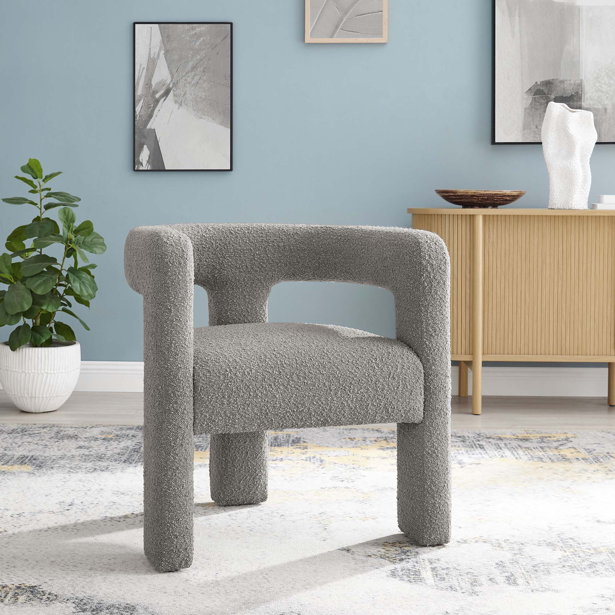 Kayla Boucle Upholstered Armchair - Light Gray