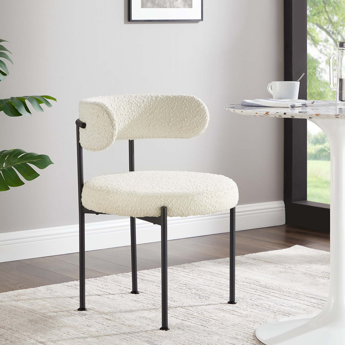 Albie Boucle Fabric Dining Chairs Set of 2 - Ivory Black