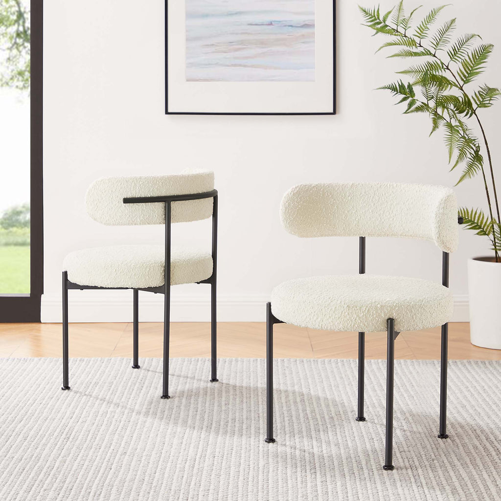 Albie Boucle Fabric Dining Chairs Set of 2 - Ivory Black