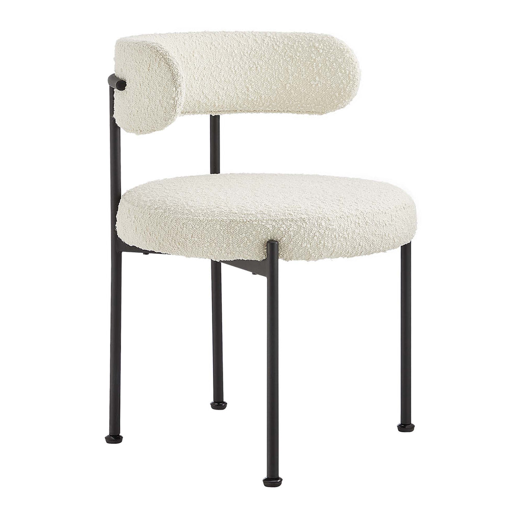 Albie Boucle Fabric Dining Chairs Set of 2 - Ivory Black