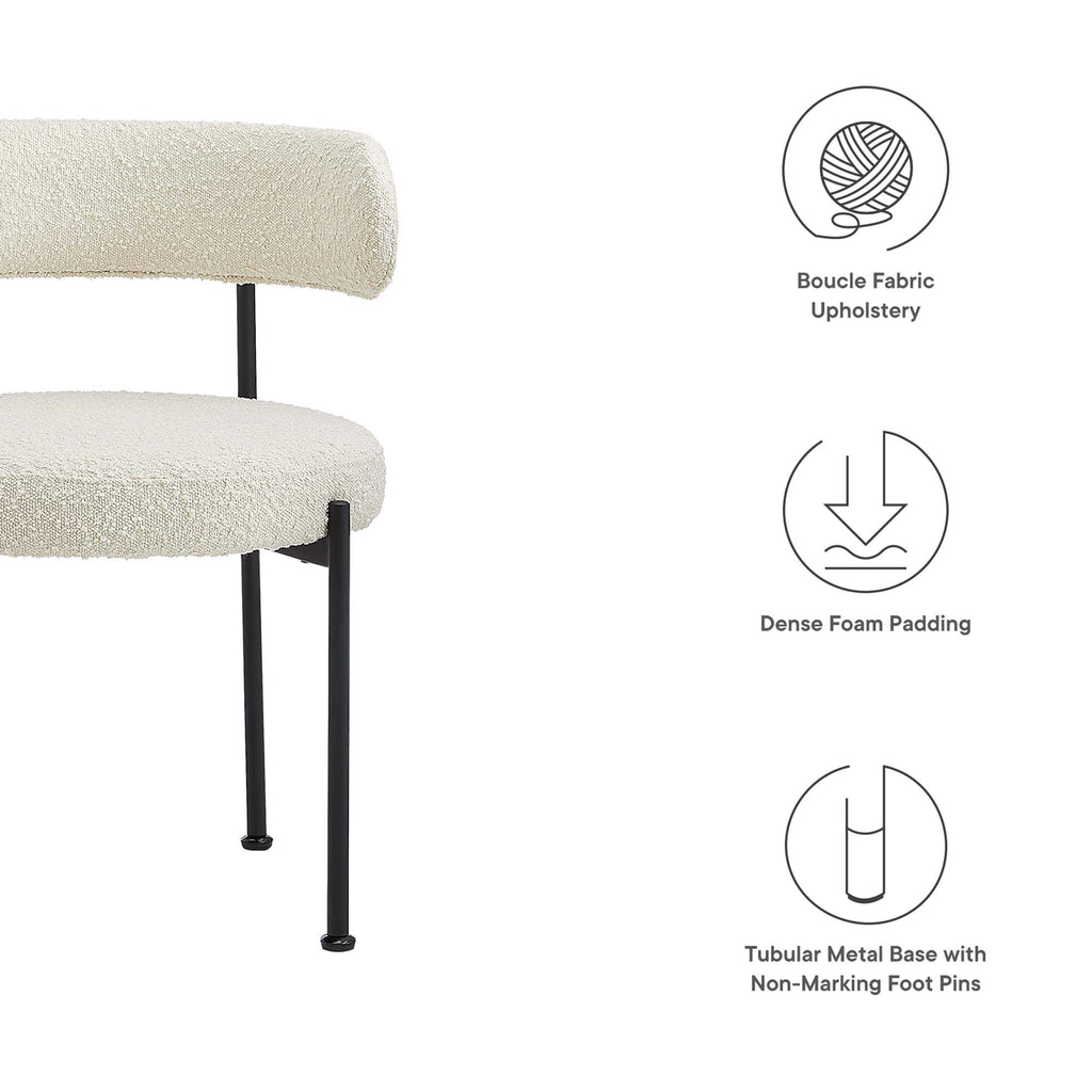 Albie Boucle Fabric Dining Chairs Set of 2 - Ivory Black