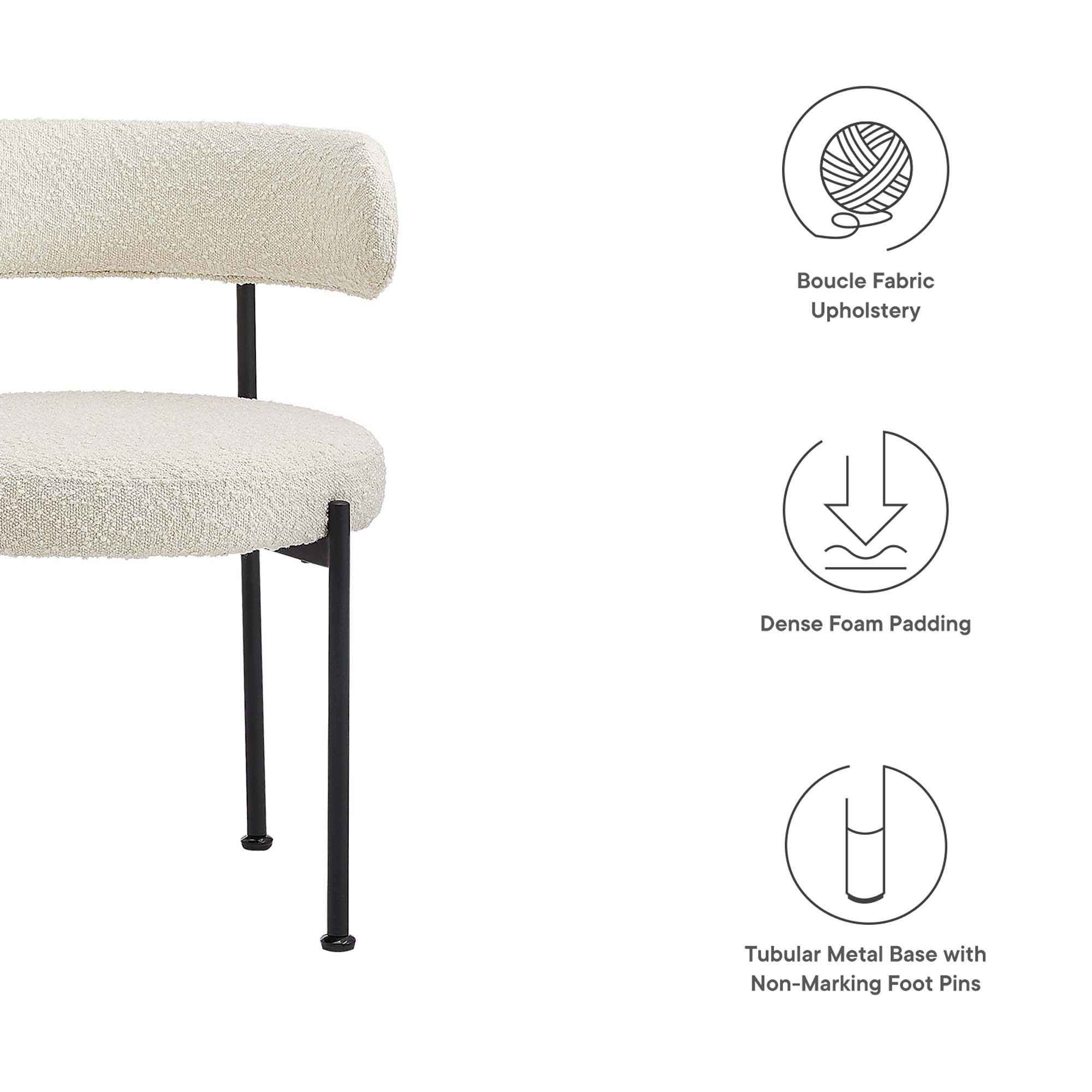 Albie Boucle Fabric Dining Chairs Set of 2 - Ivory Black