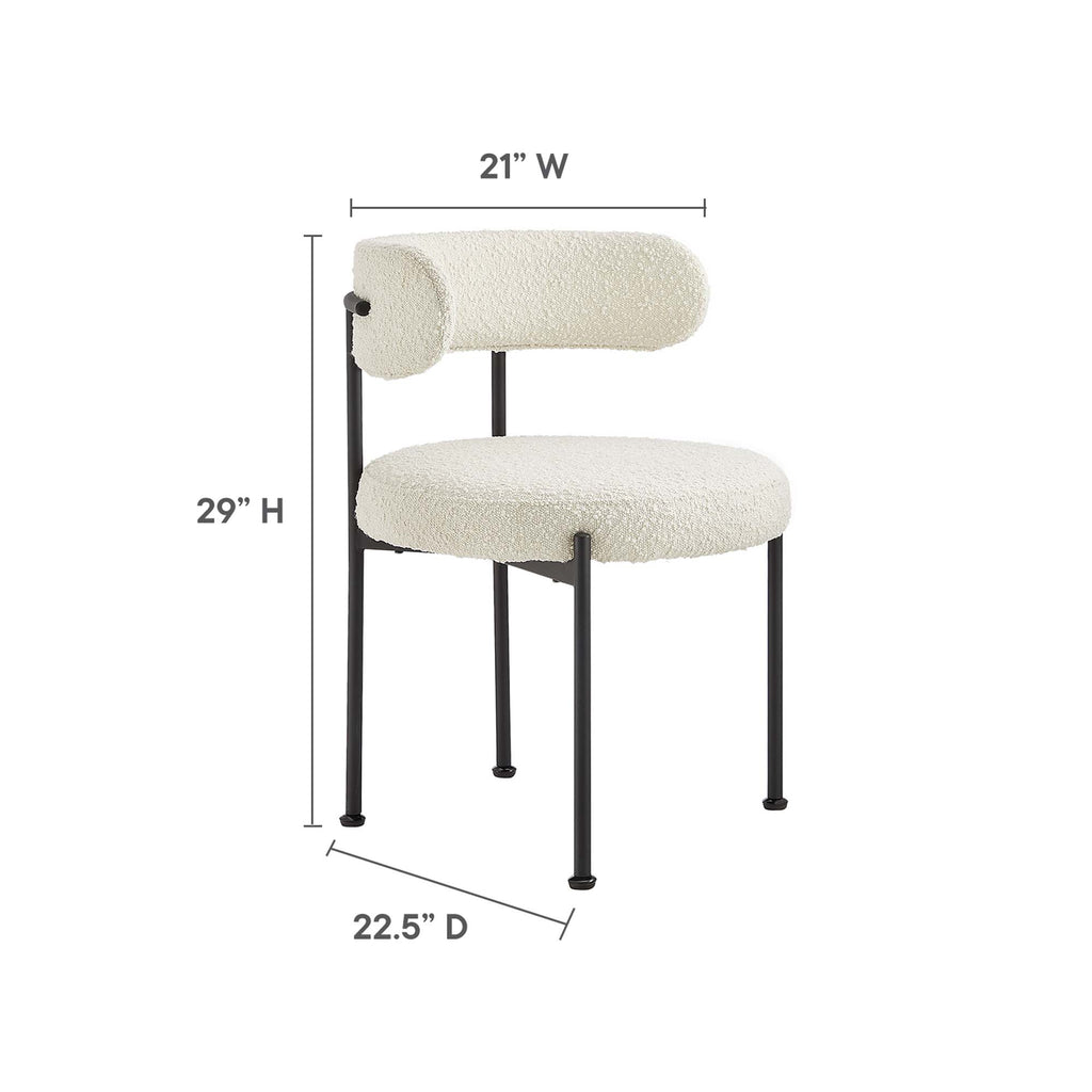 Albie Boucle Fabric Dining Chairs Set of 2 - Ivory Black