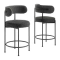 Albie Boucle Fabric Counter Stools Set of 2 - Charcoal Black