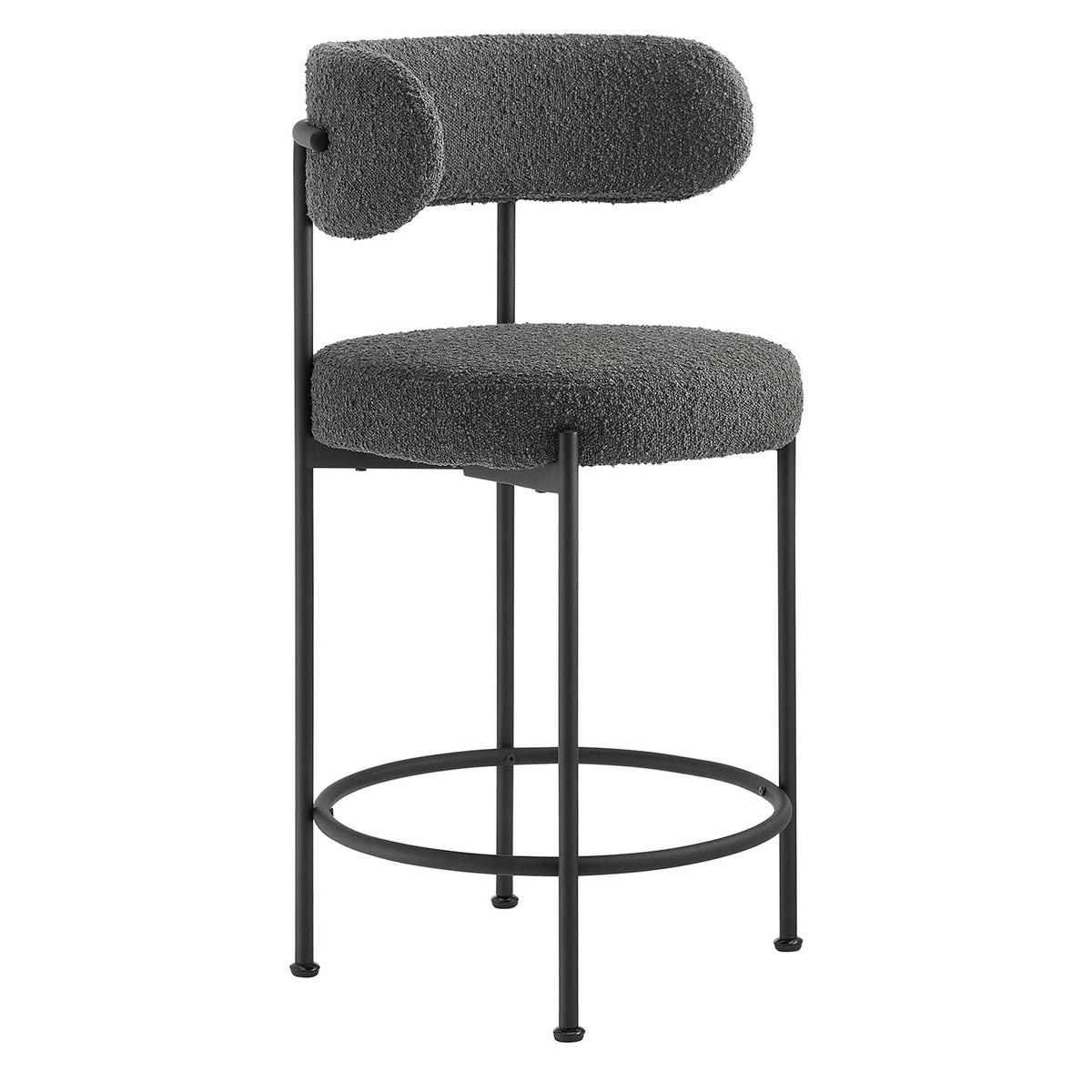 Albie Boucle Fabric Counter Stools Set of 2 - Charcoal Black