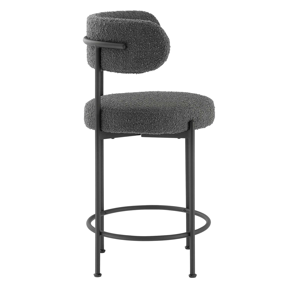Albie Boucle Fabric Counter Stools Set of 2 - Charcoal Black