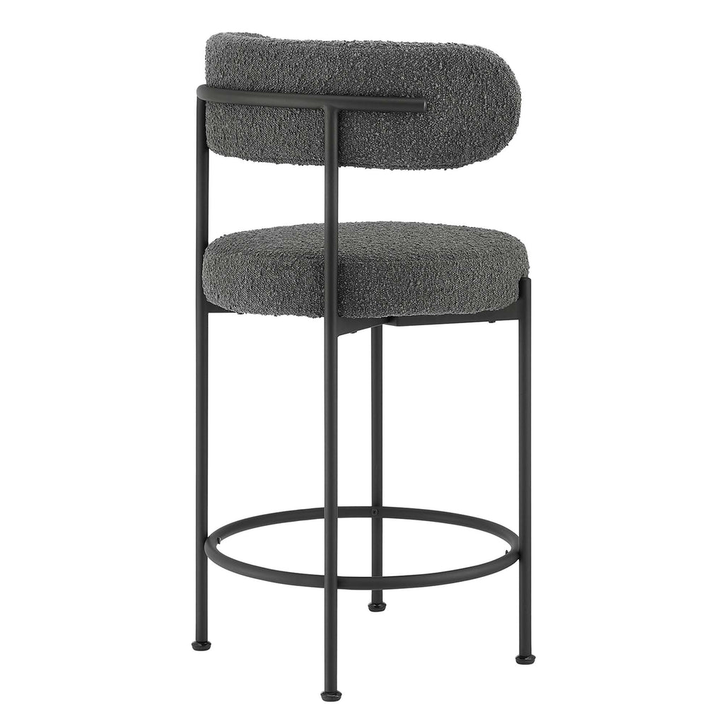 Albie Boucle Fabric Counter Stools Set of 2 - Charcoal Black