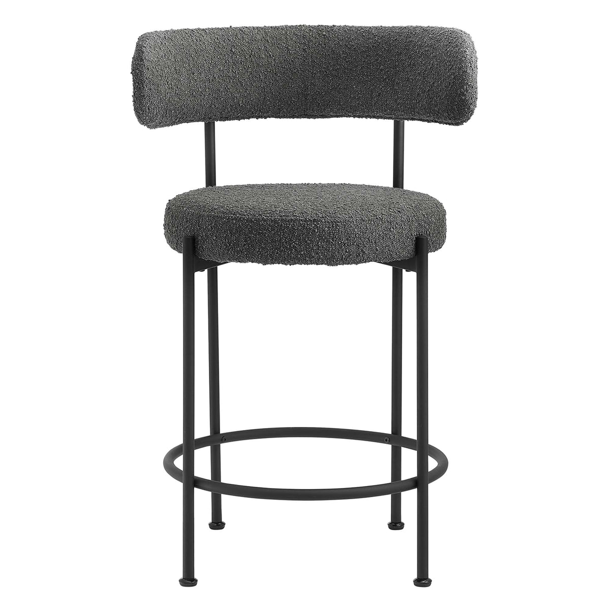 Albie Boucle Fabric Counter Stools Set of 2 - Charcoal Black