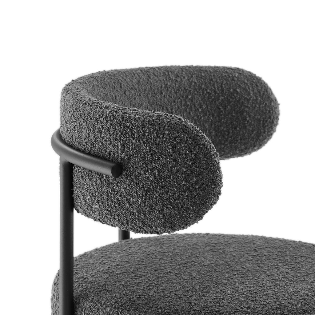Albie Boucle Fabric Counter Stools Set of 2 - Charcoal Black
