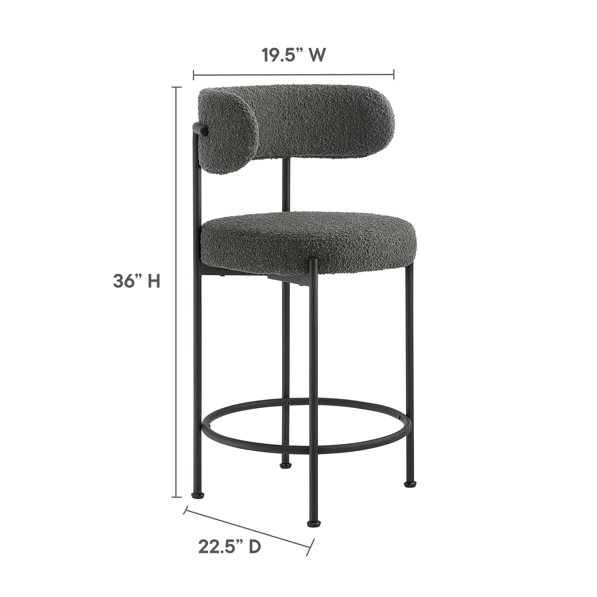Albie Boucle Fabric Counter Stools Set of 2 - Charcoal Black