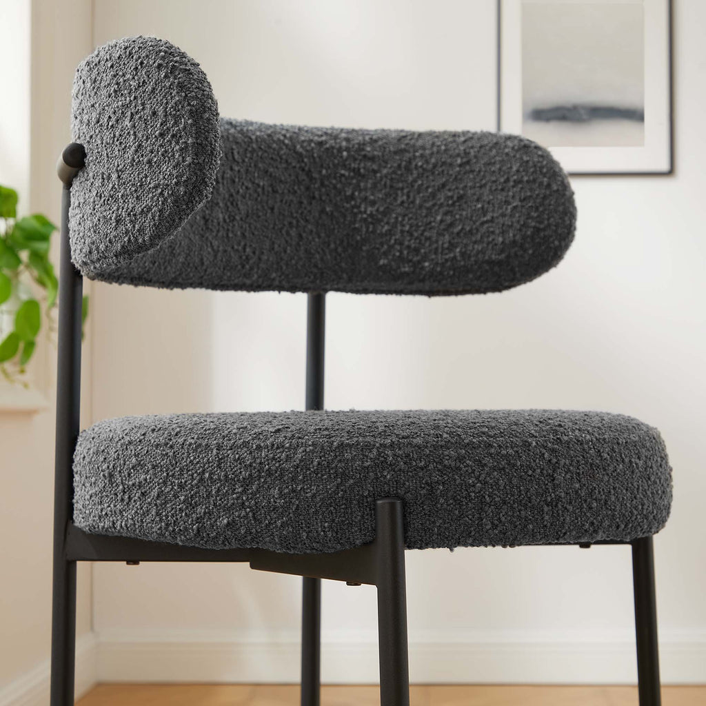 Albie Boucle Fabric Counter Stools Set of 2 - Charcoal Black