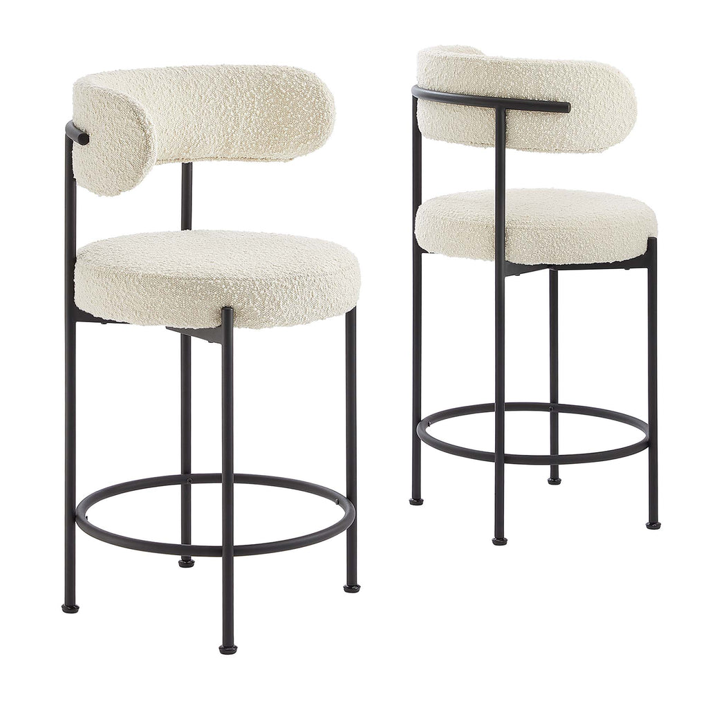 Albie Boucle Fabric Counter Stools Set of 2 - Ivory Black
