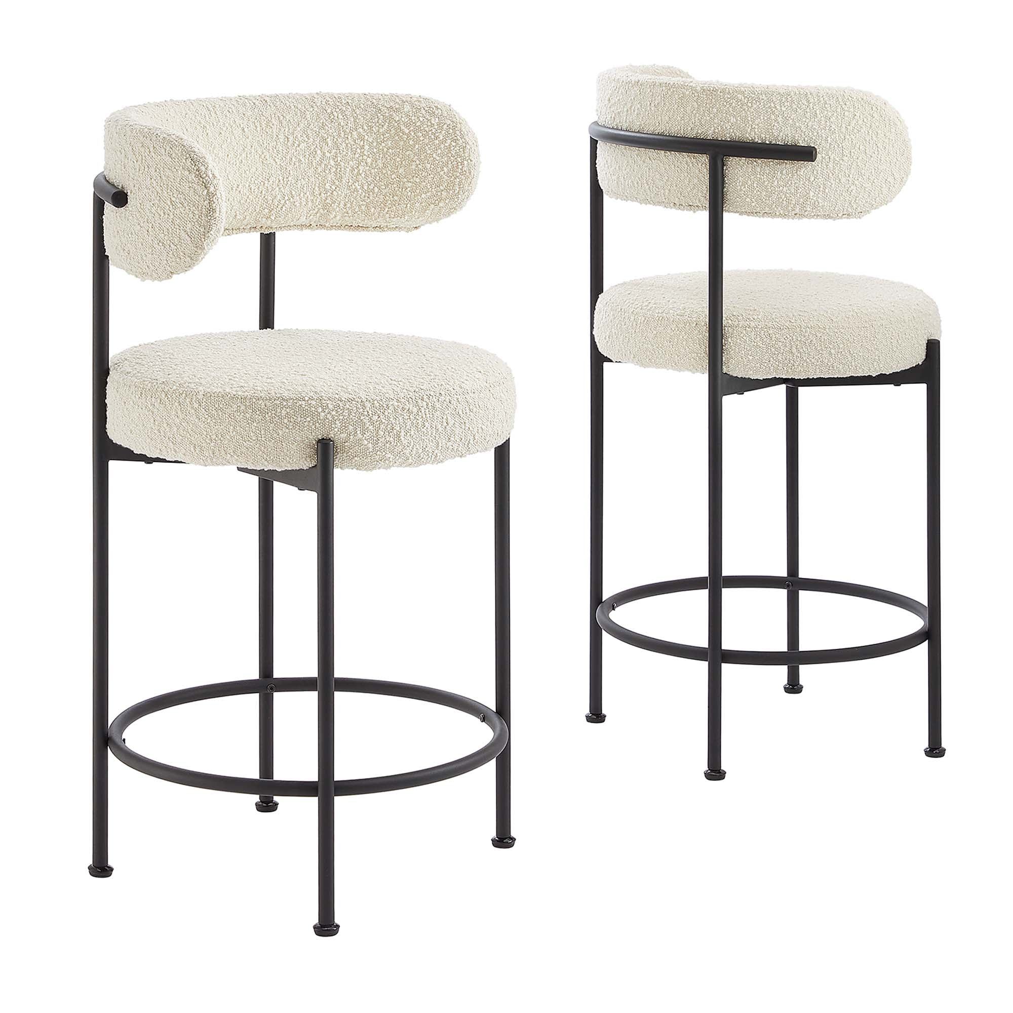 Albie Boucle Fabric Counter Stools Set of 2 - Ivory Black