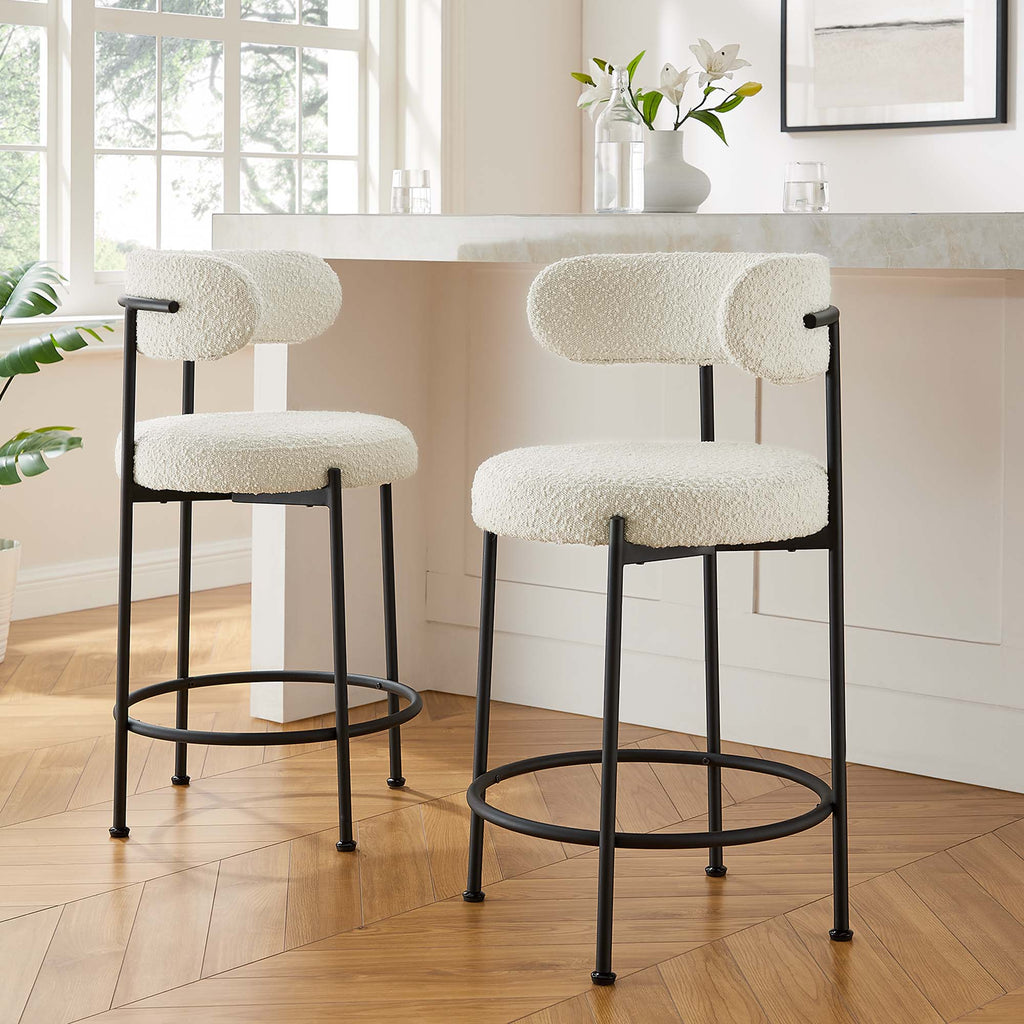 Albie Boucle Fabric Counter Stools Set of 2 - Ivory Black