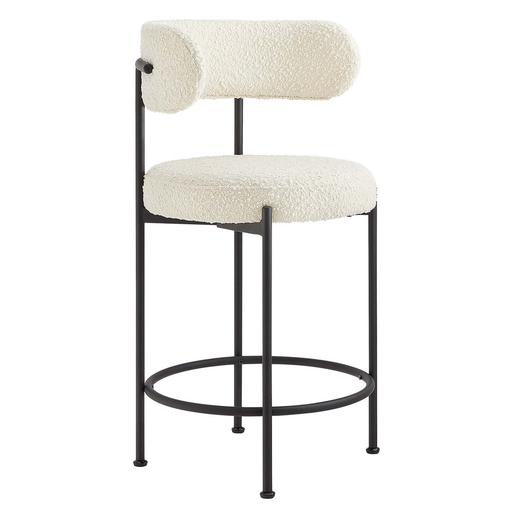 Albie Boucle Fabric Counter Stools Set of 2 - Ivory Black