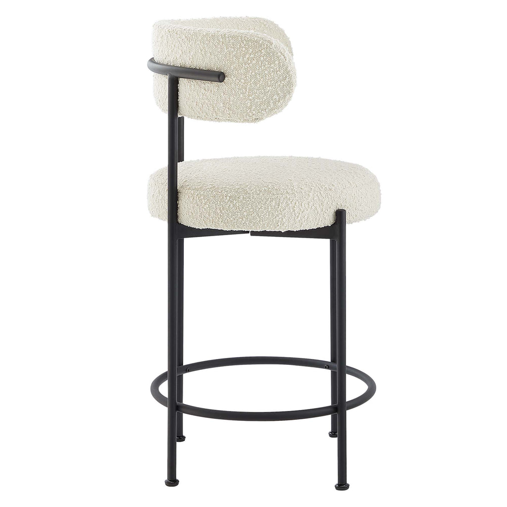 Albie Boucle Fabric Counter Stools Set of 2 - Ivory Black