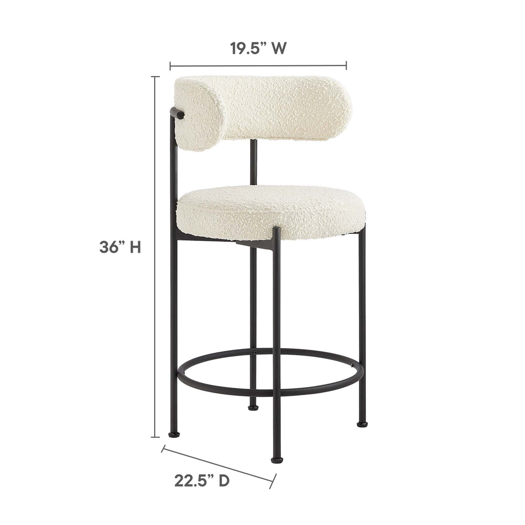 Albie Boucle Fabric Counter Stools Set of 2 - Ivory Black