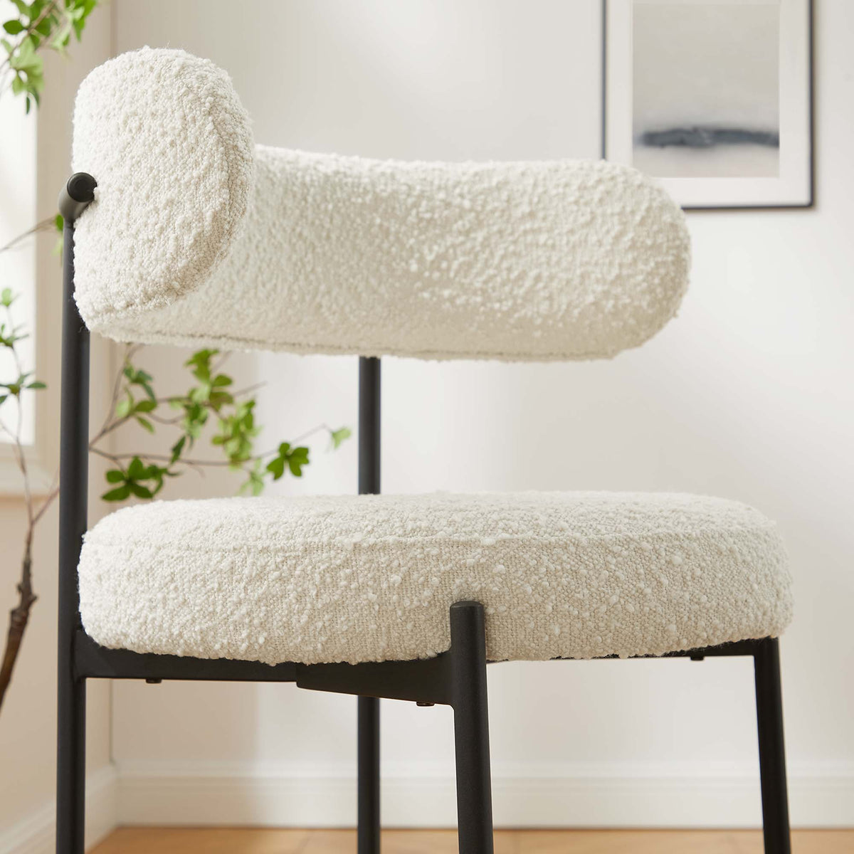 Albie Boucle Fabric Counter Stools Set of 2 - Ivory Black