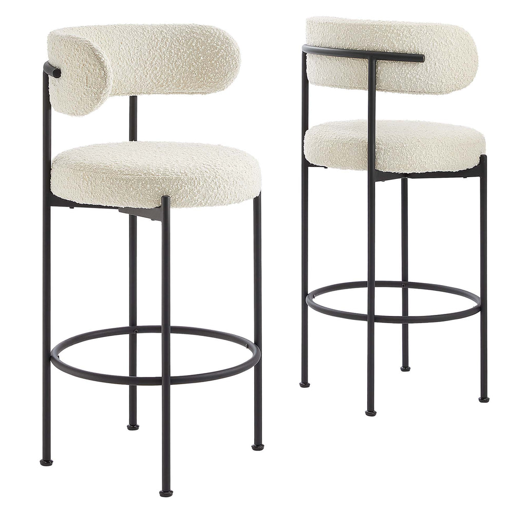 Albie Boucle Fabric Bar Stools Set of 2 - Ivory Black