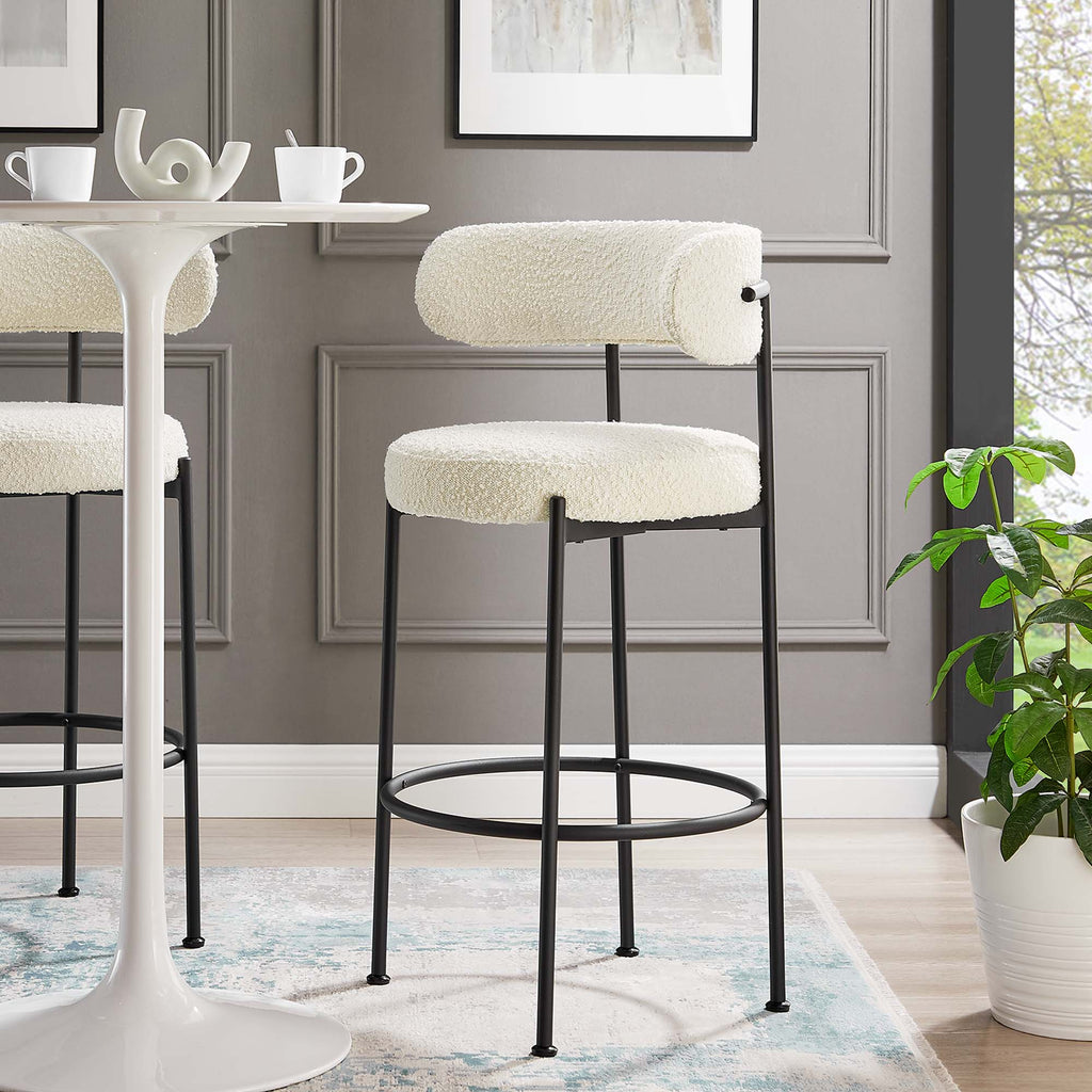 Albie Boucle Fabric Bar Stools Set of 2 - Ivory Black