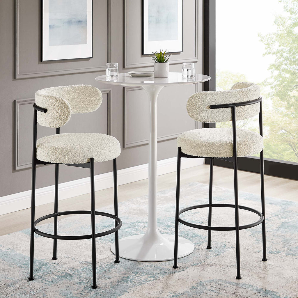 Albie Boucle Fabric Bar Stools Set of 2 - Ivory Black