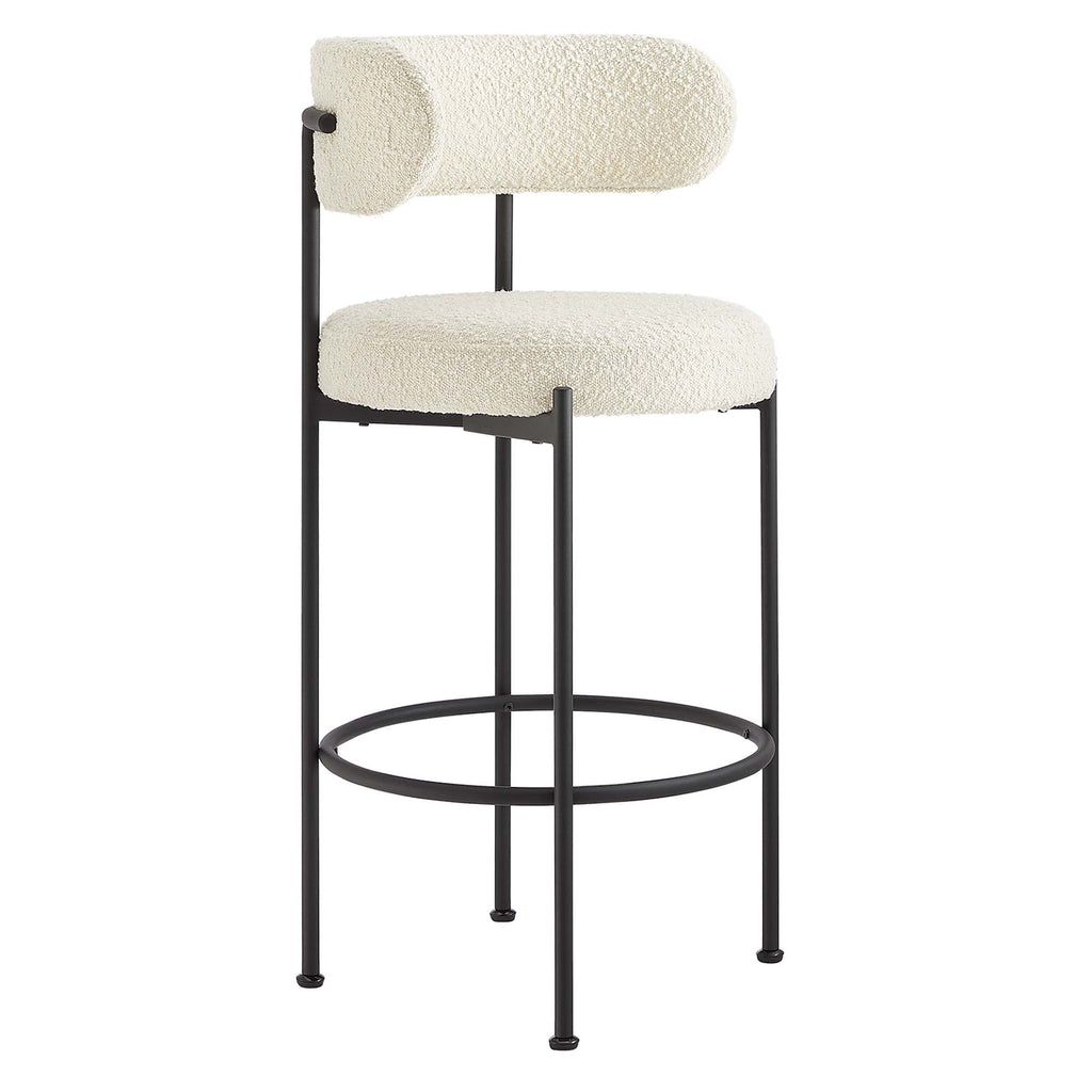 Albie Boucle Fabric Bar Stools Set of 2 - Ivory Black