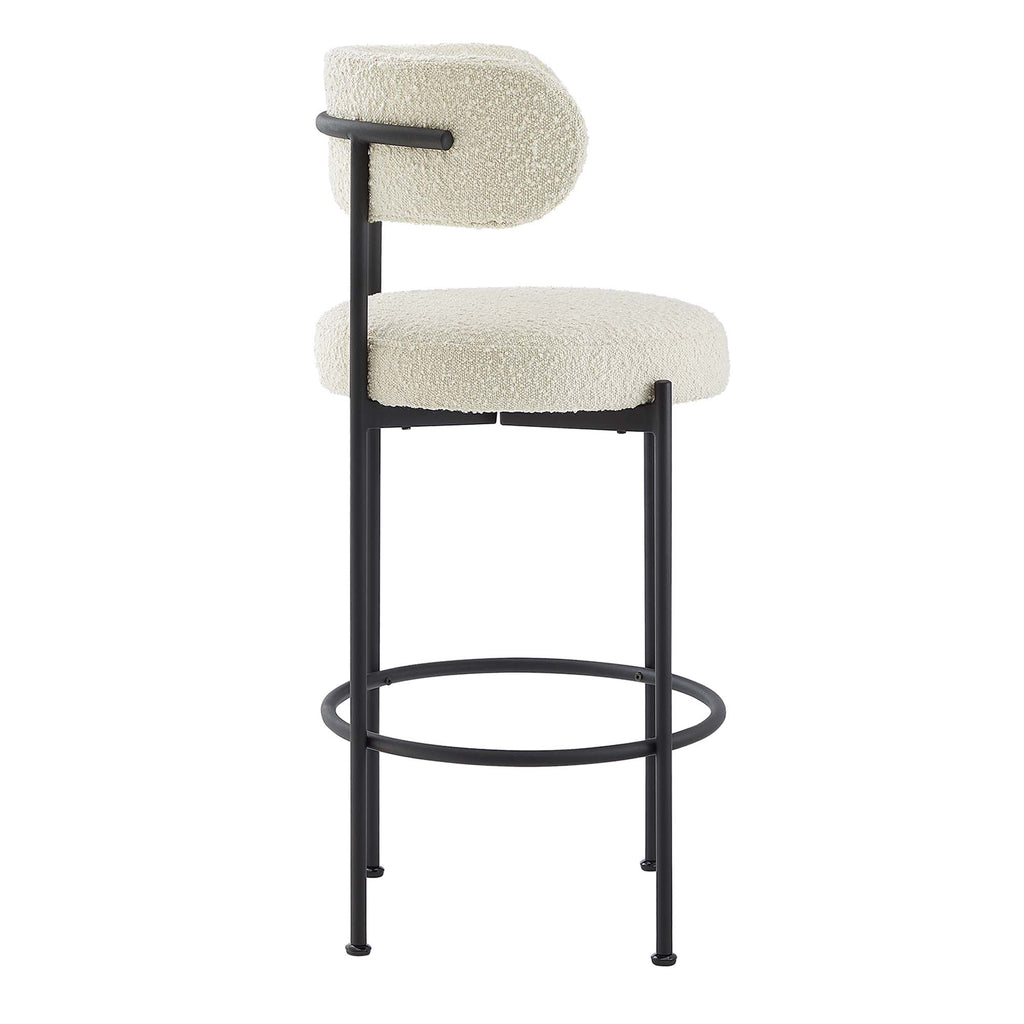 Albie Boucle Fabric Bar Stools Set of 2 - Ivory Black