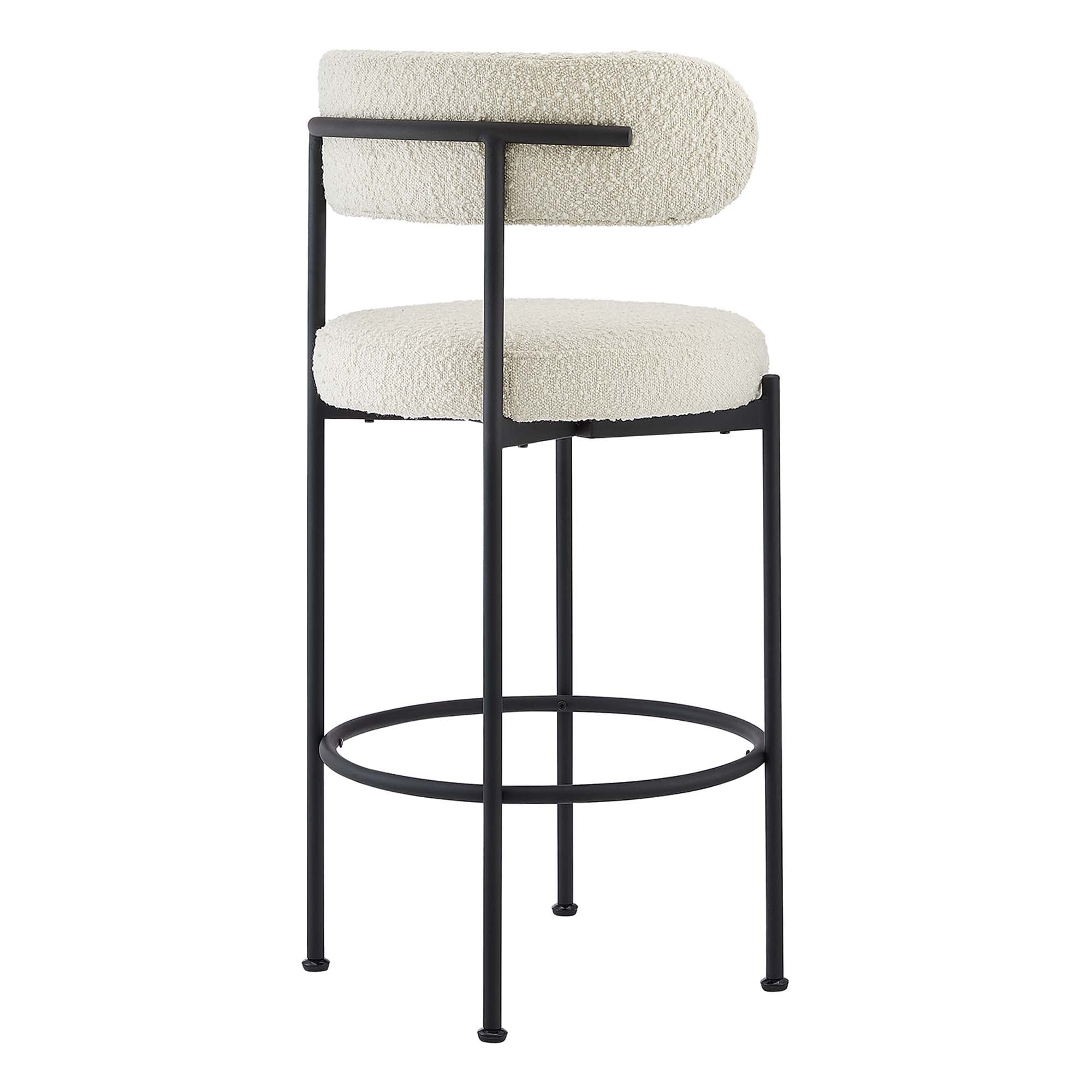 Albie Boucle Fabric Bar Stools Set of 2 - Ivory Black