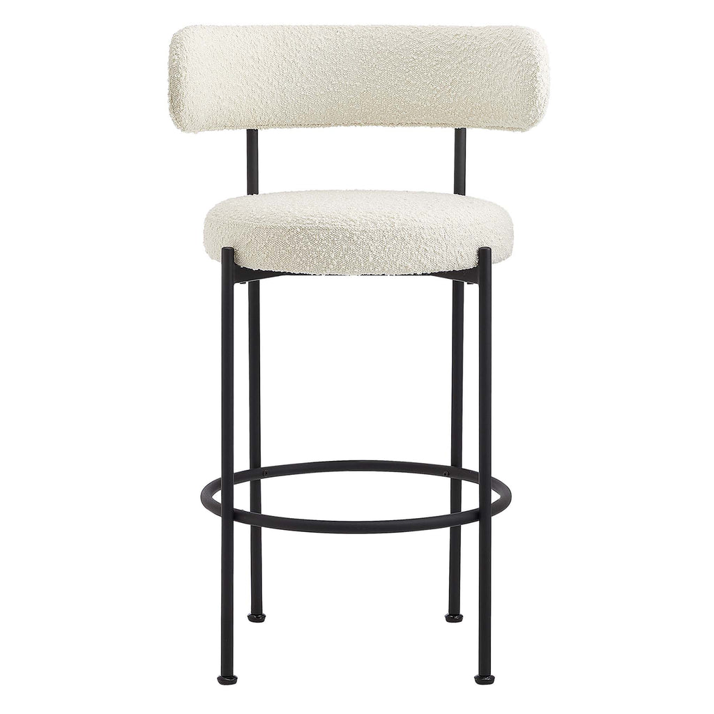Albie Boucle Fabric Bar Stools Set of 2 - Ivory Black