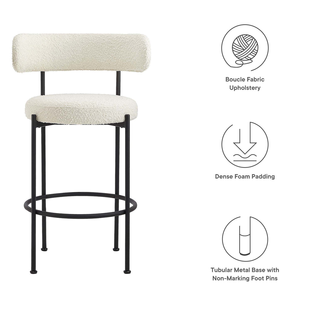 Albie Boucle Fabric Bar Stools Set of 2 - Ivory Black