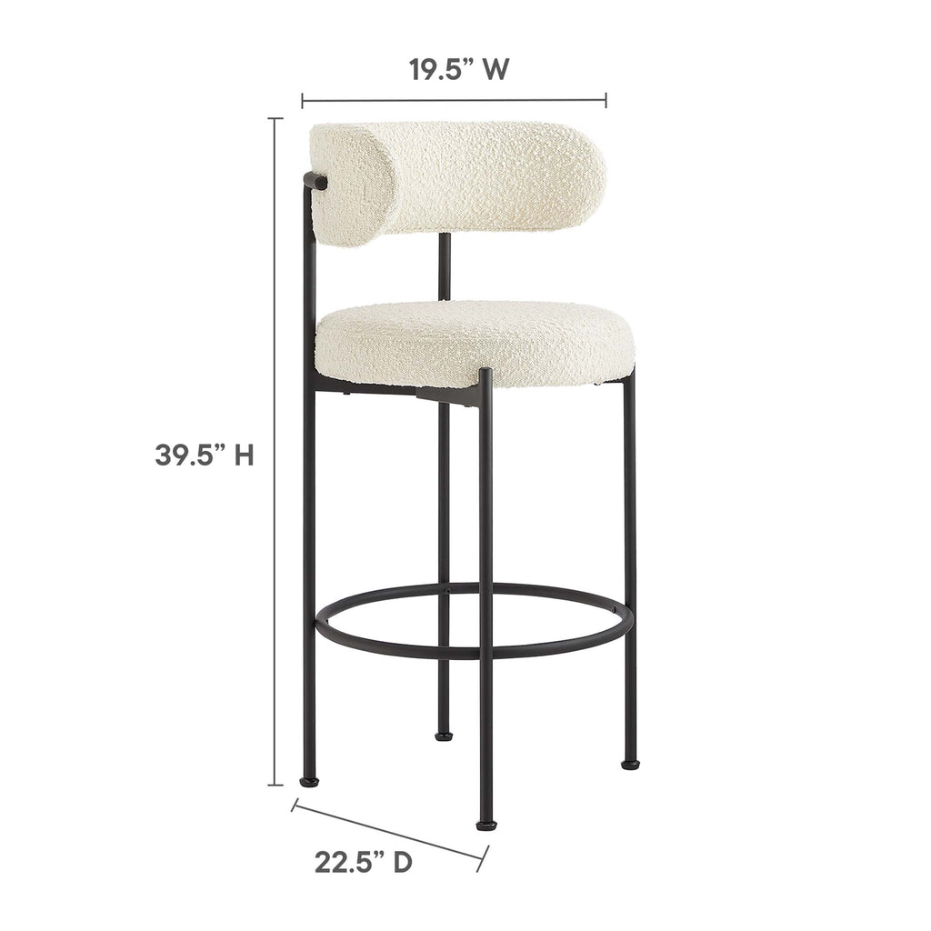 Albie Boucle Fabric Bar Stools Set of 2 - Ivory Black